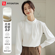FitonTon緞面襯衫女春秋款洋氣釘珠純色打底衫設(shè)計感韓版長袖襯衣圓領(lǐng)上衣