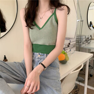 KAHTOP2025夏新款小吊帶薄款外穿法式別致針織短款背心ins百搭小吊帶MQQ 清新甜美綠色 均碼 彈力均碼(建議70-120斤)