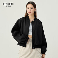 深呼吸DEEP BREATH女裝休閑抽褶下擺拉鏈棒球服外套女A401318 黑 【預(yù)售3.26發(fā)】 S (2碼)