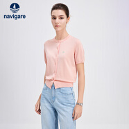 納維凱爾意大利小帆船女彈力短袖針織開(kāi)衫純色圓領(lǐng)外套2324595501 粉 M 