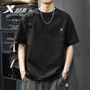 特步（XTEP）男裝短袖圓領T恤春夏季新款透氣休閑上衣速干t恤半袖訓練運動服 黑色 【店長推薦】 L 175