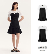 森馬連衣裙女拼色小黑裙優(yōu)雅通勤夏季氣質溫柔系肌理魚尾短裙俏皮 黑白色調00491 S 155/80A