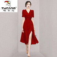 啄木鳥(niǎo)（TUCANO）連衣裙子含冰絲國際大牌醋酸夏季女裝2025新款雪絲紡歐洲站裙子 紅色 2XL