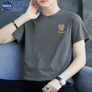 NASALIKE【刺繡純棉】短袖t恤男夏季純棉打底衫純色百搭半袖體恤透氣上衣 深灰D332 XL