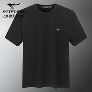 七匹狼短袖t恤男士夏季圓領(lǐng)百搭戶外運(yùn)動(dòng)時(shí)尚青年男裝純色體恤上衣服男 001(黑色) S （160/80A）