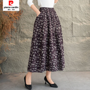 皮爾卡丹（pierre cardin）印花新款棉麻文藝高腰復古中長(cháng)款半身裙顯瘦松緊碎花裙子 咖小花 均碼 80-165斤穿】裙長(cháng)80公分