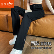 紅蜻蜓休閑褲女2025年春季新款女裝直筒褲加絨褲女加厚女士西褲褲子女 黑色九分(不加絨) L