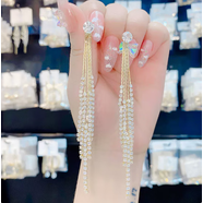 媞陌長款金枝玉葉耳線超仙氣質(zhì)防丟耳飾2023新款潮貓眼石樹葉流蘇耳環(huán) 長款鑲鉆流蘇耳環(huán)金色  A02-303
