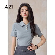 A21女裝短袖t恤女夏季修身顯瘦洋氣打底體恤小個(gè)子上衣 花灰 XS