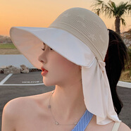 嬈蝶 遮陽帽女士夏季透氣防曬空頂帽韓版可折疊蝴蝶結(jié)草帽騎車太陽帽 新款-披肩空頂帽-米色