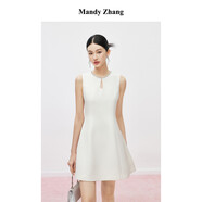 Mandy Zhang千金風(fēng)鑲鉆白色小香風(fēng)背心連衣裙女夏氣質(zhì)無袖禮服裙子 鎏光白 XS