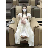 葉余法式初戀甜美感木耳邊花瓣袖連衣裙女新款減齡顯瘦a字裙 杏色連衣裙 S