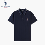 U.S. POLO ASSN.桑蠶絲polo衫男商務(wù)休閑短袖男t恤涼感透氣半袖男裝 深藍色 M 