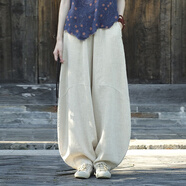 清河煙雨苧麻高端休閑燈籠褲女春秋季2025新款禪修打坐棉麻女裝高腰闊腿褲 原麻 S