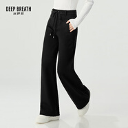 深呼吸DEEP BREATH女裝抽繩高腰直筒加絨休閑衛(wèi)褲女A100427 A100429 黑-加長 (建議身高165cm以上) L (4碼)