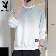 花花公子（PLAYBOY）衛(wèi)衣男春秋季長袖T恤男士休閑寬松潮流外套男裝上衣服 白灰 XL