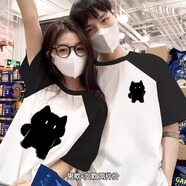 love legend情侶裝短袖t恤套裝2025夏季寬松圓領(lǐng)印花半袖潮流情侶上衣打底衫 插肩色+插肩色 XL 男+L女