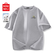 名創(chuàng  )優(yōu)品（MINISO）純棉白色短袖男新款潮牌男生半袖t恤青少年百搭正肩圓領(lǐng)上衣體恤 麻灰(m笑臉便簽胸標) L /175(30天質(zhì)量問(wèn)題全額退)