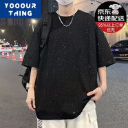 YOOOURTHING滿天星短袖T恤男夏季2024新款潮牌美式大碼衣服寬松男士半袖T恤 黑色 XL (建議120-150斤)