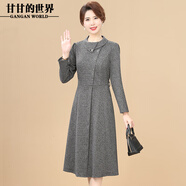 甘甘的世界連衣裙2025新款春秋長(cháng)袖洋氣質(zhì)甘夫人時(shí)尚中年女裝 灰色 L 適合95-110斤