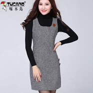 啄木鳥(niǎo)千鳥(niǎo)格毛呢馬甲裙背心裙女無(wú)袖秋冬大碼時(shí)尚打底裙修身顯瘦連衣裙 1099黑白格 3XL