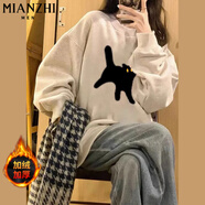 棉致加絨慵懶風(fēng)小個(gè)子衛(wèi)衣女春秋季新款寬松圓領(lǐng)印花學(xué)生時(shí)尚 白灰色【Y16005加絨高品質(zhì)28】 M 80-105斤