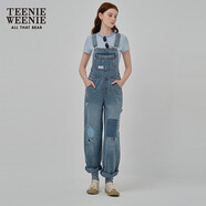 Teenie Weenie小熊女裝牛仔褲2025夏季新款復古補丁潮流時(shí)尚背帶褲
