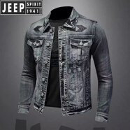 JEEP SPIRIT吉普新款牛仔外套男美式復(fù)古個性修身立領(lǐng)拉鏈工裝夾克騎行機(jī)車服 3150復(fù)古藍(lán) 六口袋 XL 130斤-140斤左右