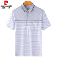 皮爾卡丹（pierre cardin）爸爸短袖t恤男士夏裝40-50歲中年男裝上衣冰絲夏季中老年人爺爺裝 藍色 8022款【真口袋】 M 48-