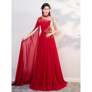 勤度古箏演出服女成人風(fēng)大合唱比賽晚禮服長(cháng)款閃亮藝考美聲樂(lè )指揮 紅色 4XL