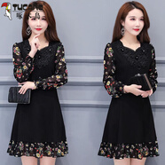 啄木鳥(niǎo)2025新款中年女裝加大碼連衣裙洋氣媽媽裝中長(cháng)款遮肚子顯瘦連衣裙 圖片色 4XL 【建議160-175斤