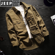 JEEP SPIRIT男裝純棉歐美風(fēng)外套男潮牌工裝長袖襯衫春季寬松襯衣上衣 軍綠色 L