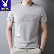 花花公子（PLAYBOY）品牌短袖t恤男士純棉圓領(lǐng)2025夏季新款半袖男夏裝休閑體恤衫潮T S27款米白色 M 165建議90斤-120斤