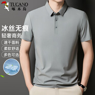 啄木鳥（TUCANO）短袖T恤男夏季無(wú)痕冰絲翻領(lǐng)POLO衫透氣速干時(shí)尚上衣男裝 淺灰M