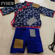 PYHEM叫花子古裝服裝乞丐服演出男女古代要飯衣服濟公破爛補丁裝童 蘭花上衣寶藍褲子 長(cháng)褲 120cm25斤40斤