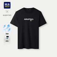 HLA海瀾之家短袖T恤男25新款圓領(lǐng)印花涼感短袖男夏季節日送男友長(cháng)輩 黑色1E M 170/88A 推薦125~136斤