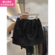 Fickan工裝裙半身裙子女夏季抽繩松緊腰蝴蝶結(jié)女顯瘦短裙潮下身群孑 黑色 XL