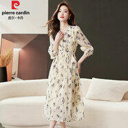 皮爾卡丹（PIERRE CARDIN）碎花雪紡長袖連衣裙子早春秋冬季2025年新款法式女士裝小個(gè)子氣質(zhì) 8517黑色 M 建議95-105斤