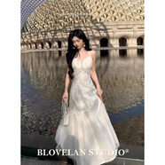 清中喬風(fēng)氣質(zhì)絕美白色蕾絲拼接吊帶連衣裙早春禮服長(cháng)裙 主圖款 M