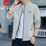 皮爾卡丹（pierre cardin）夾克男秋季外套商務(wù)休閑上衣立領(lǐng)長袖茄克衫 卡其 M