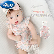 迪士尼（Disney）嬰兒夏裝旗袍女嬰幼兒包屁衣寶寶百天公主連體衣服夏季百日宴禮服 XQ-607101 粉色 現(xiàn)貨 66cm 建議0-2個月寶寶