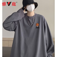 雅鹿純棉長袖T恤男港風(fēng)潮牌寬松圓領(lǐng)夏季薄款體恤棉T潮流男女同款 127款深灰色-純棉 5XL 【建議體重190-205斤】
