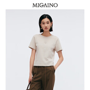曼婭奴（MIGAINO）女裝新款純棉t恤休閑時(shí)尚圓領(lǐng)休閑簡約正肩短袖上衣MP12RA012 沙色 M