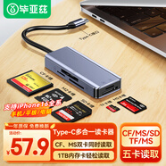 畢亞茲 Type-C讀卡器多合一 支持SD/TF/CF/M2/MS相機行車(chē)記錄儀監控內存卡手機存儲卡 0.24米