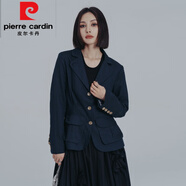 皮爾卡丹（pierre cardin）春秋裝新款復古文藝小西裝藏青色麻料休閑夾克西裝外套女女裝 藏青色 S