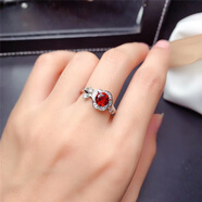 得意石天然石榴石戒指女精工鑲嵌s925純銀鴿血紅寶石時(shí)尚個(gè)性簡(jiǎn)約冷淡風(fēng) 1克拉 白金色石榴石戒指