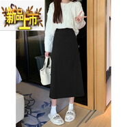 初徑西裝半身裙女春夏新款胖美眉遮胯顯瘦高腰百搭包臀a字裙毛呢裙 黑色西裝春夏款【后松緊】 S 【 80-100斤】