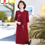 皮爾卡丹（pierre cardin）結(jié)婚禮服媽媽喜服春款旗袍春裝新款喜婆婆婚宴春秋冬連衣裙 2358【酒紅色加絨】 4XL 【建議140-155斤左右】