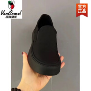 西域駱駝男鞋休閑板鞋低幫一腳蹬軟底軟面冰絲萊卡布透氣休閑男鞋 黑色 1258冰絲布-駱駝官方品牌官 38