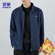 羅蒙（ROMON）夾克男士秋冬季潮流純簡(jiǎn)約立領(lǐng)抗皺抓絨衣男裝搖粒絨外套A1藍(lán)XL